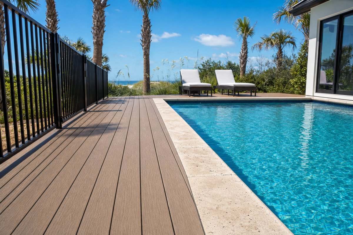 Fernandina Beach composite pool deck — 440 sq ft AZEK PVC on Amelia Island