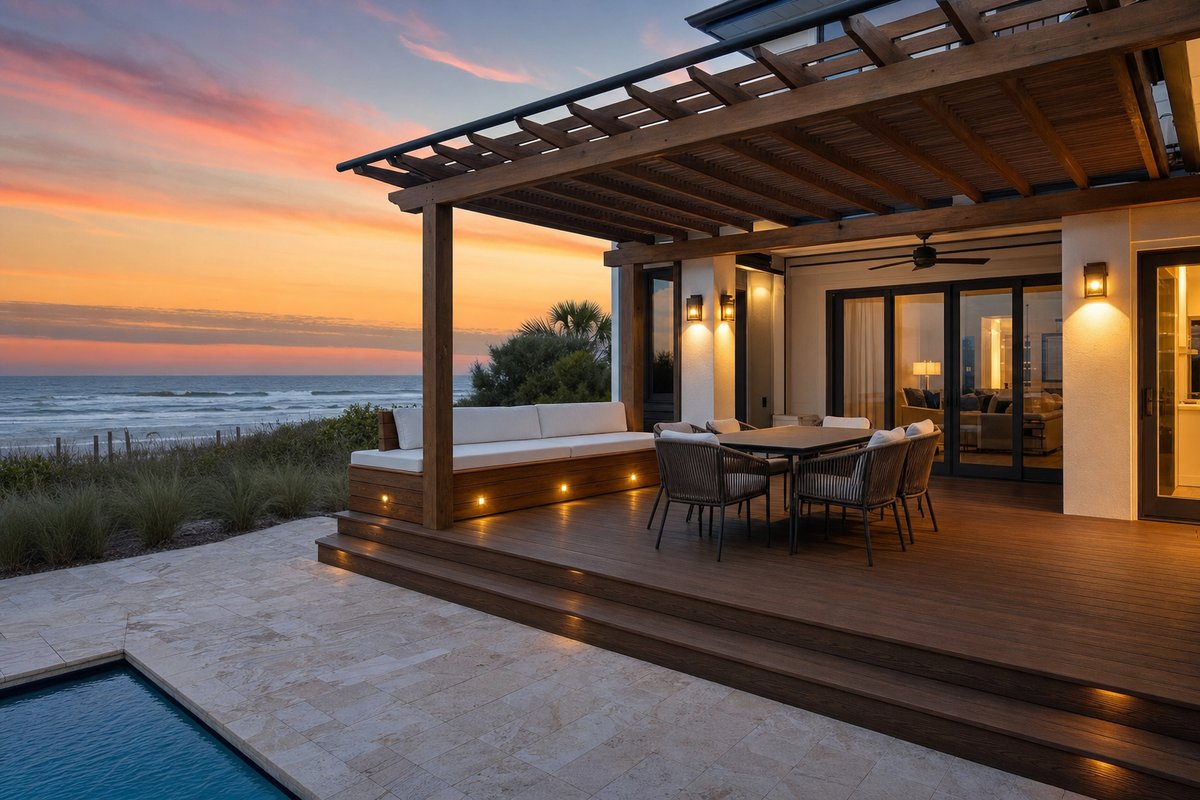 Palm Valley composite deck — 380 sq ft AZEK English Walnut