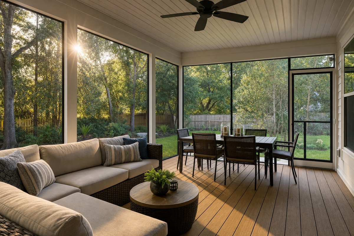 Mandarin composite deck — 320 sq ft Trex Transcend Tiki Torch composite