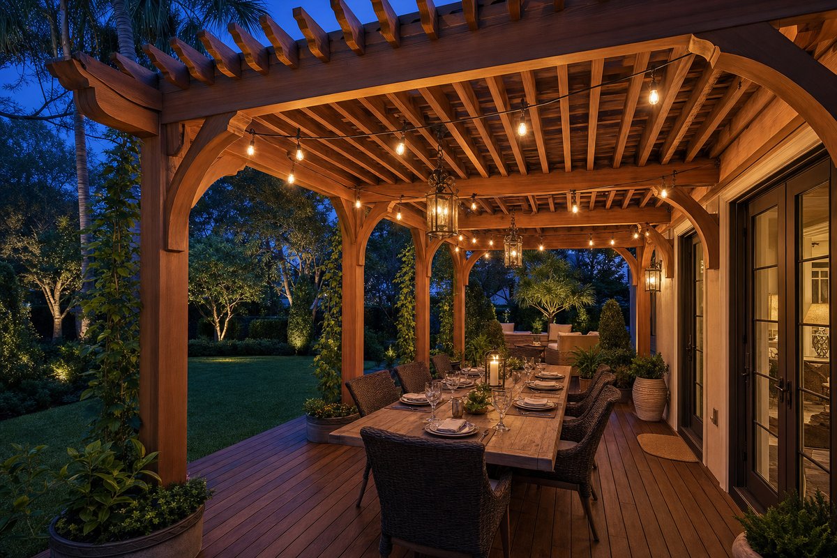 Sawgrass home Ipe hardwood deck with pressure-treated pergola — 420 sq ft